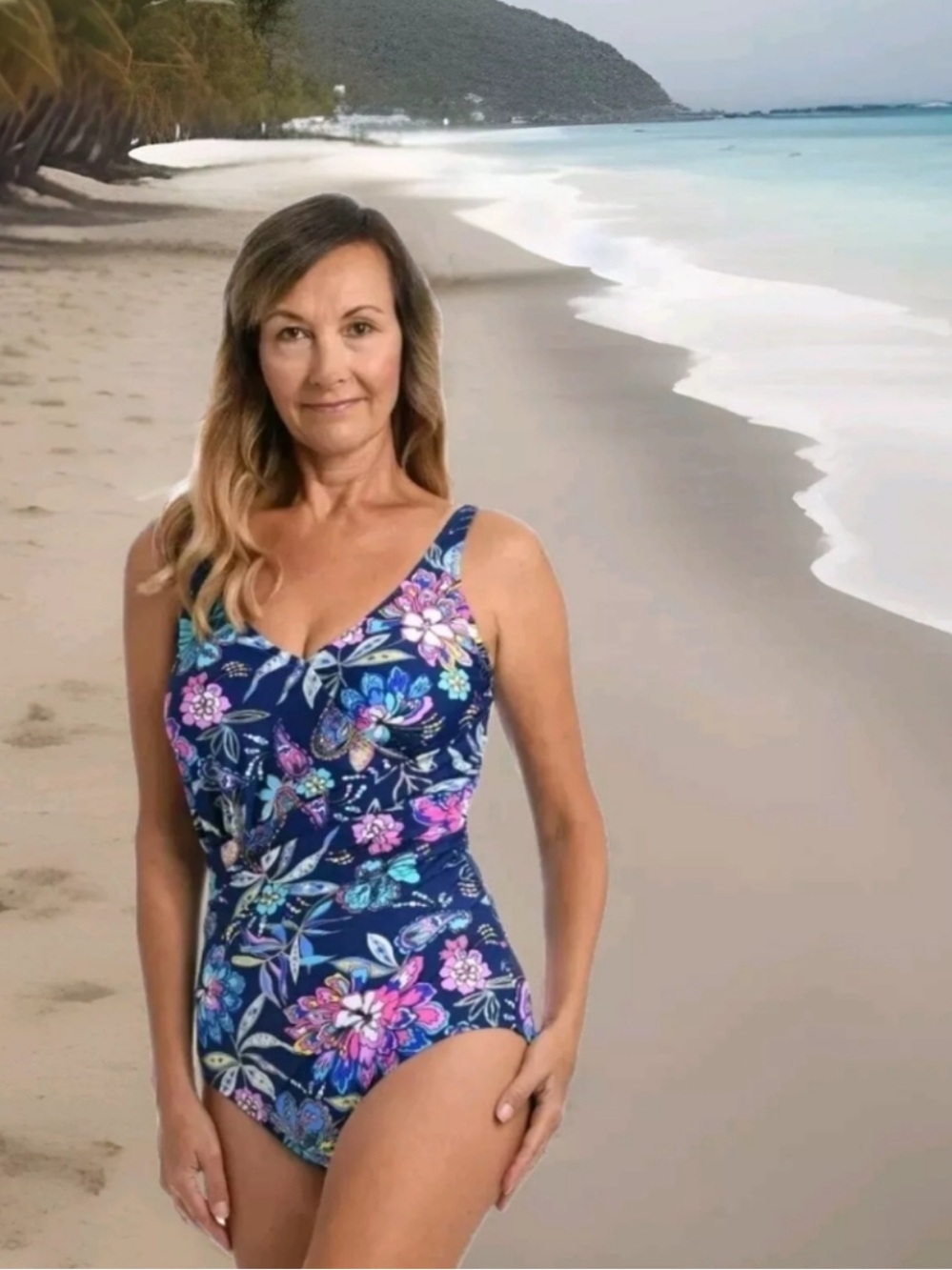 💙NWOT Maxine of Hollywood Navy Floral Shirred Shaping One-Piece Swimsuit 12💙
